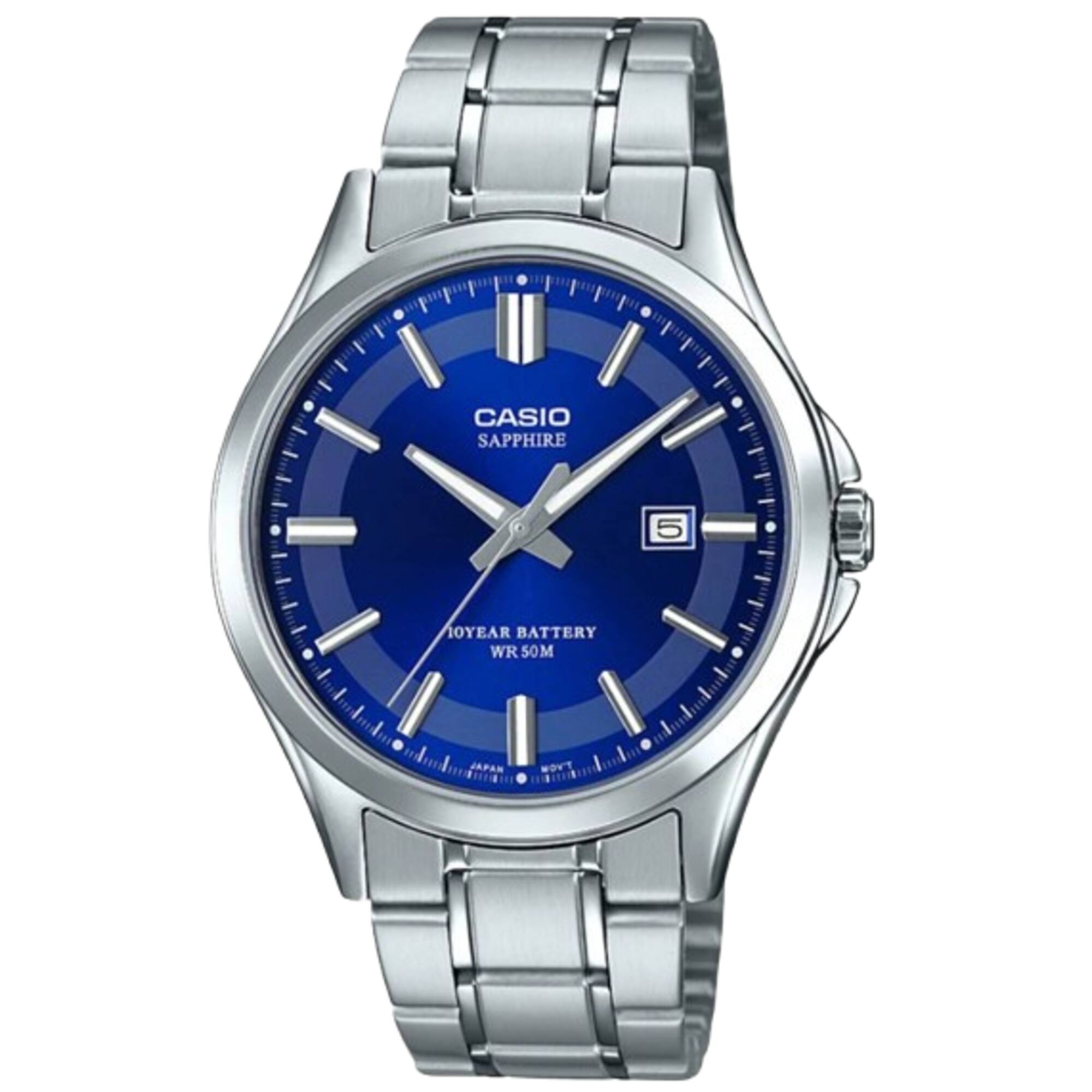 Casio - Men’s Blue Dial Stainless Steel Bracelet Watch - MTS-100D-2AVDF - Silver