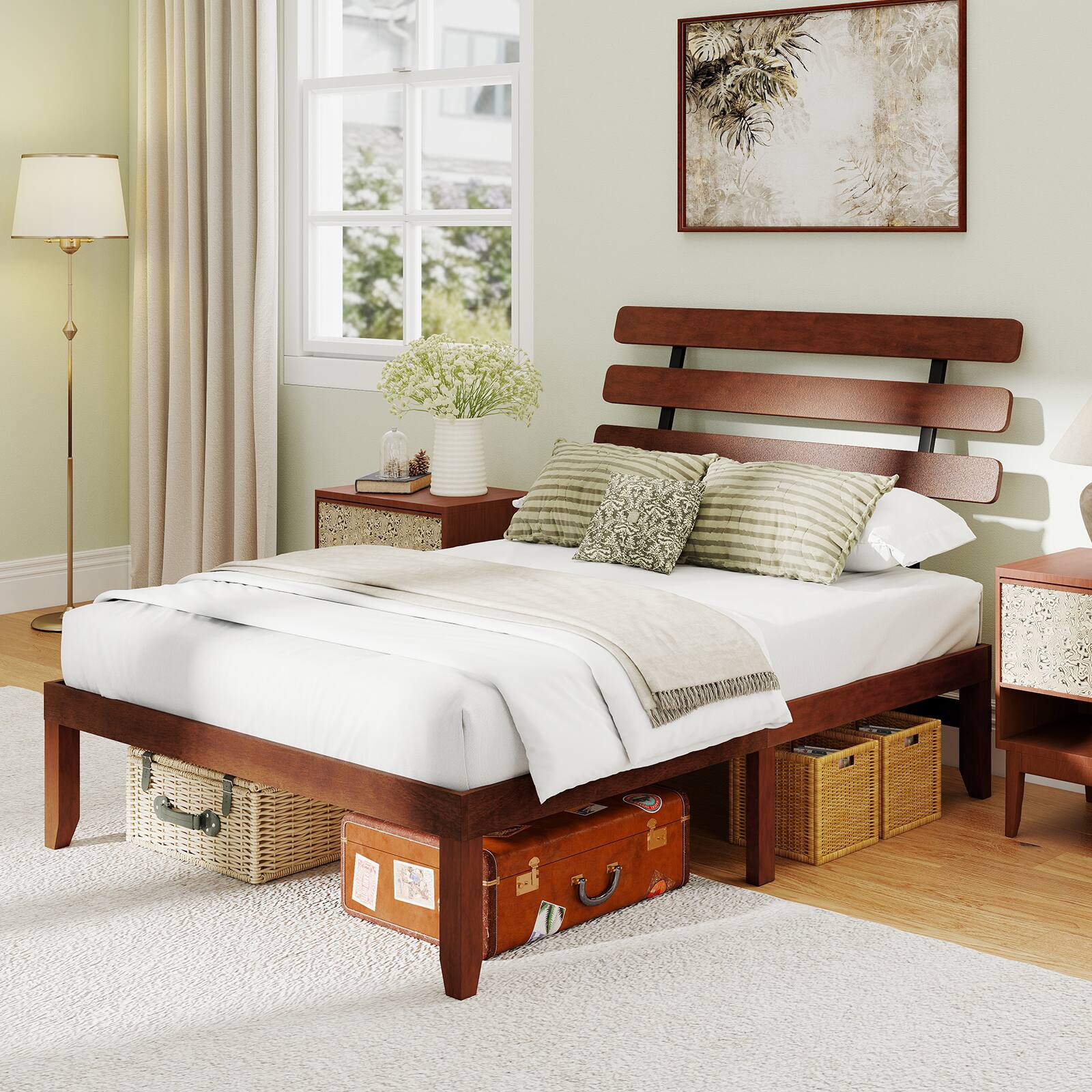 Alt View 1. Costway - Costway 15.5 Inch Full Size Bed Frame with Retro Headboard &Under-Bed Storage Space - Walnut.