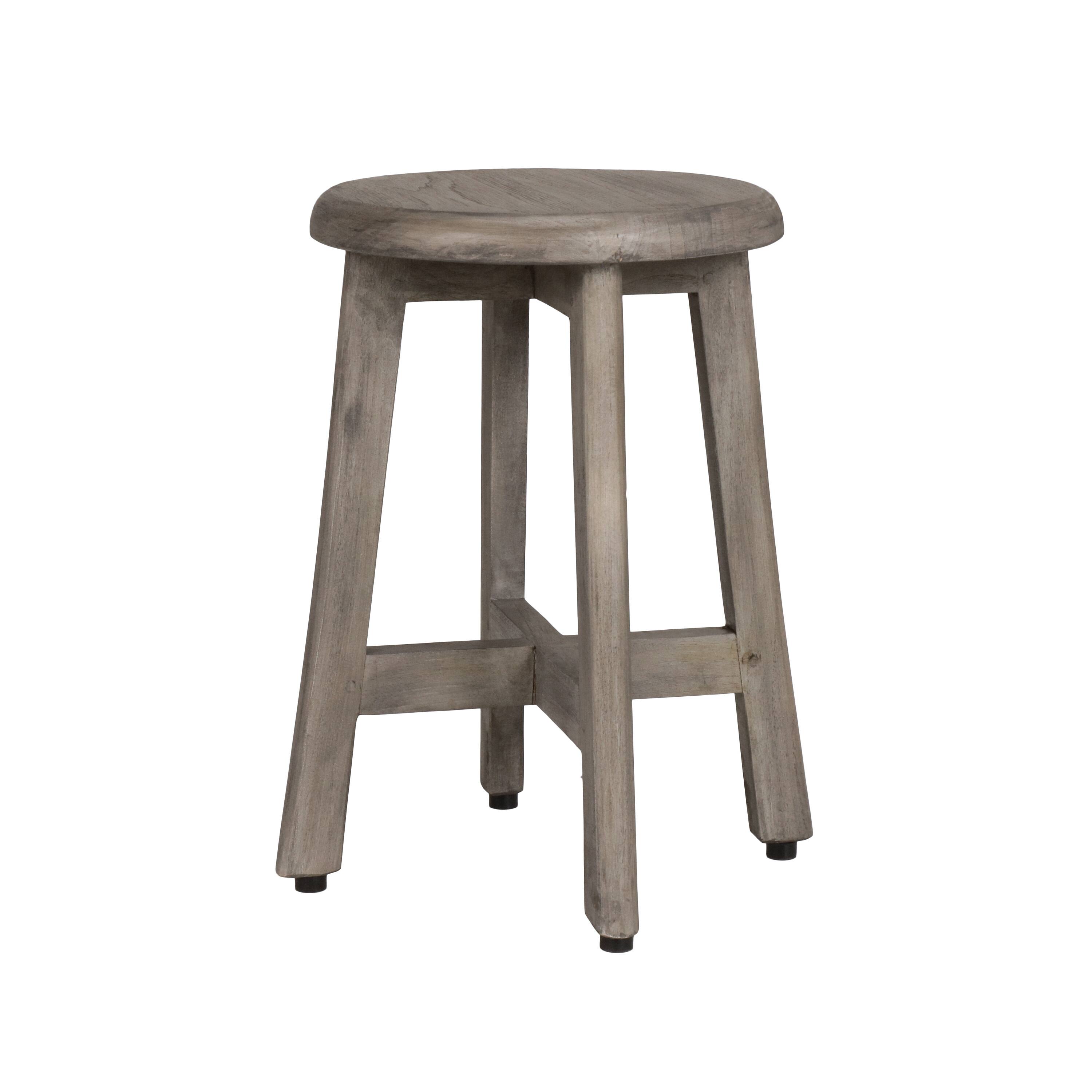 Front. CoastalVogue - DecoTeak® Shoji® 18" Teak Wood Shower Stool with 12" Round Seat in Antique Gray Finish - Antique Gray.