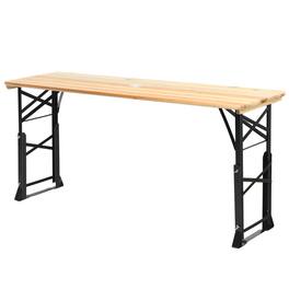 Gymax - 5.5 Ft Outdoor Folding Wood Picnic Table Height Adjustable Metal Frame - Natural