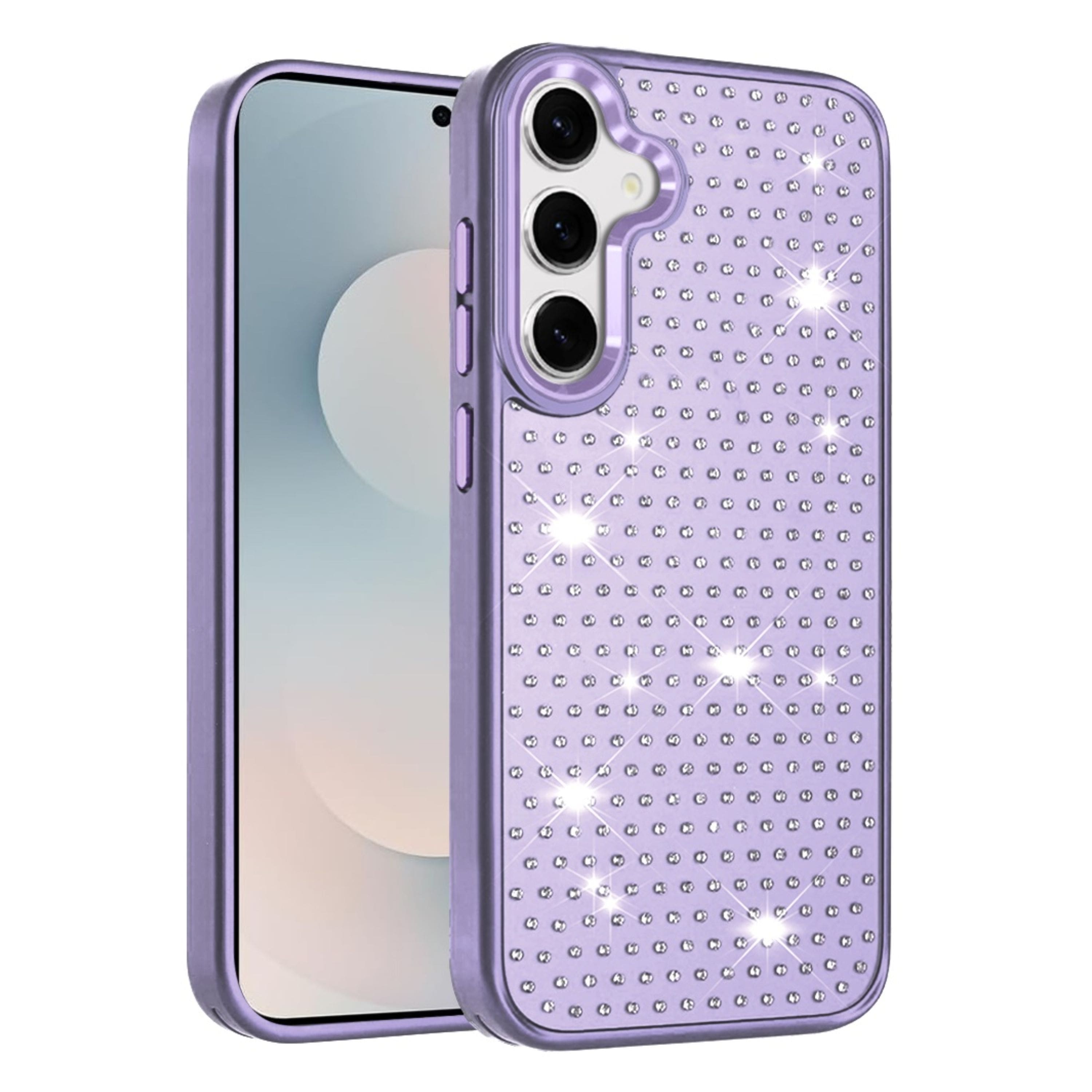 Kitcheniva - Rhinestone Faux Crystals Chrome Plated Phone Case With Tempered Glass For Samsung Galaxy S25 FE - Purple price history on PriceWatchPro
