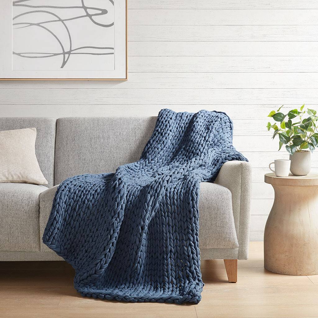 Alt View 1. Gracie Mills - Gracie Mills Huffman Artisan Double-Knit Throw - Indigo.