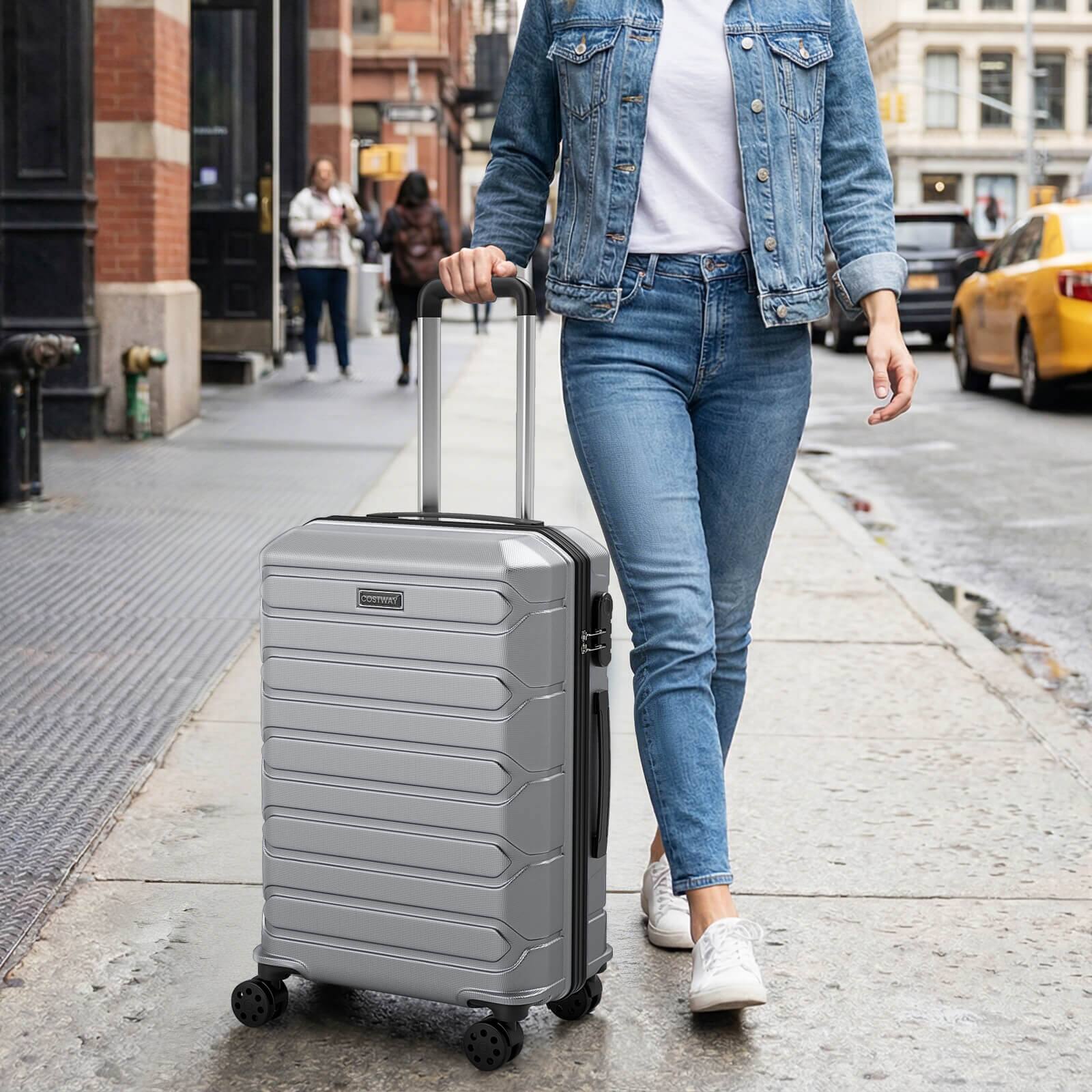 Alt View 3. Costway - Costway 3-Piece Hardside Luggage Set (20/24/28 Inch) with 8-Spinner Wheels, 3-Digital Lock - Gray.