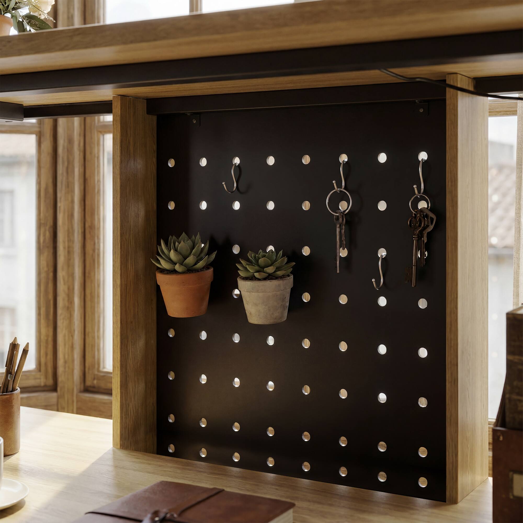 Alt View 2. Famapy - Electric Height Adjustable Standing Desk with Storage Drawers & LED Light,Workstation with Pegboard Memory Presets - Wooden.