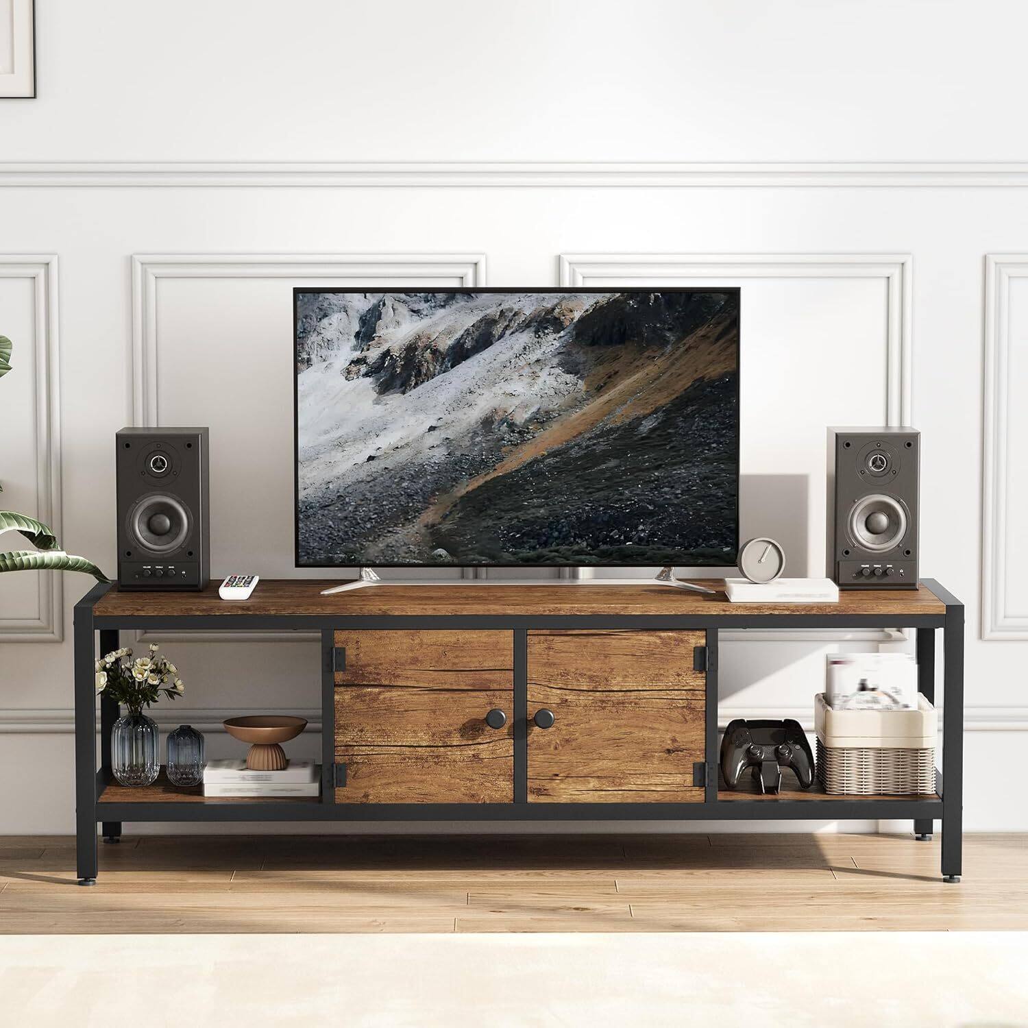 Acekool - TV Stand for 65 Inch TV Entertainment Center Fits Up to 75 Inch TVs for Living Room - Brown
