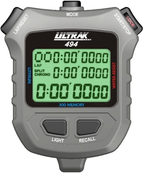 Ultrak - 494 - 300 Dual Split Memory Stopwatch with Electro Luminescent Display - Gray