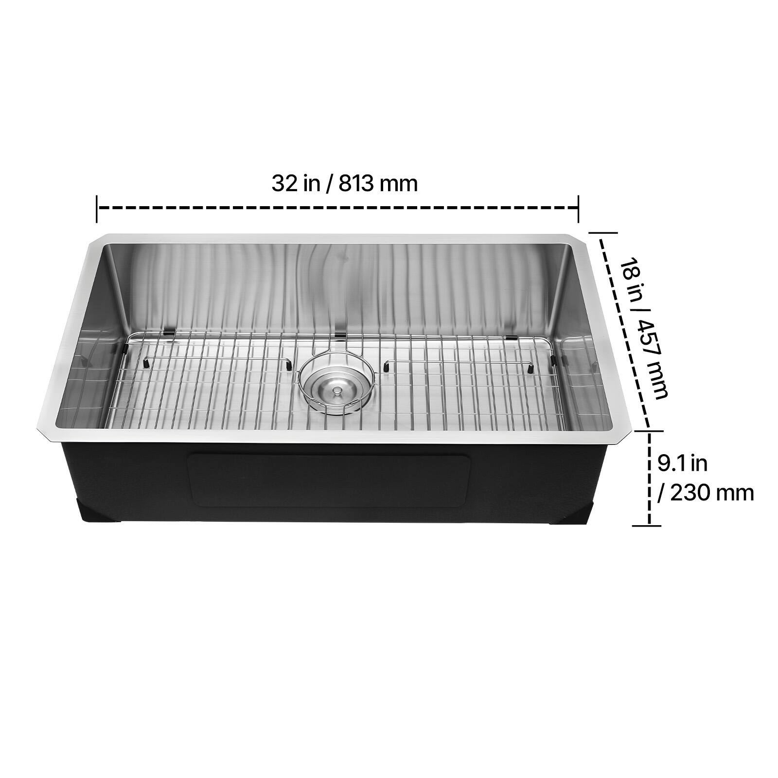 32 in / 813 mm  
18 in / 457 mm  
9.1 in / 230 mm