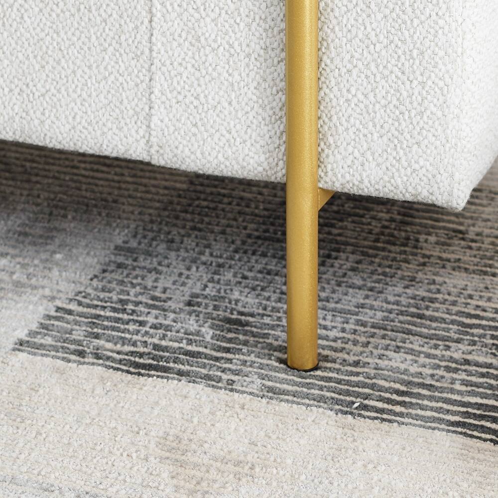 Alt View 6. Ropilly - Ropilly White Upholstered Linen Storage Bench with Gold Iron Legs & Cylindrical Arms for Bedroom Entryway Hallway - White.