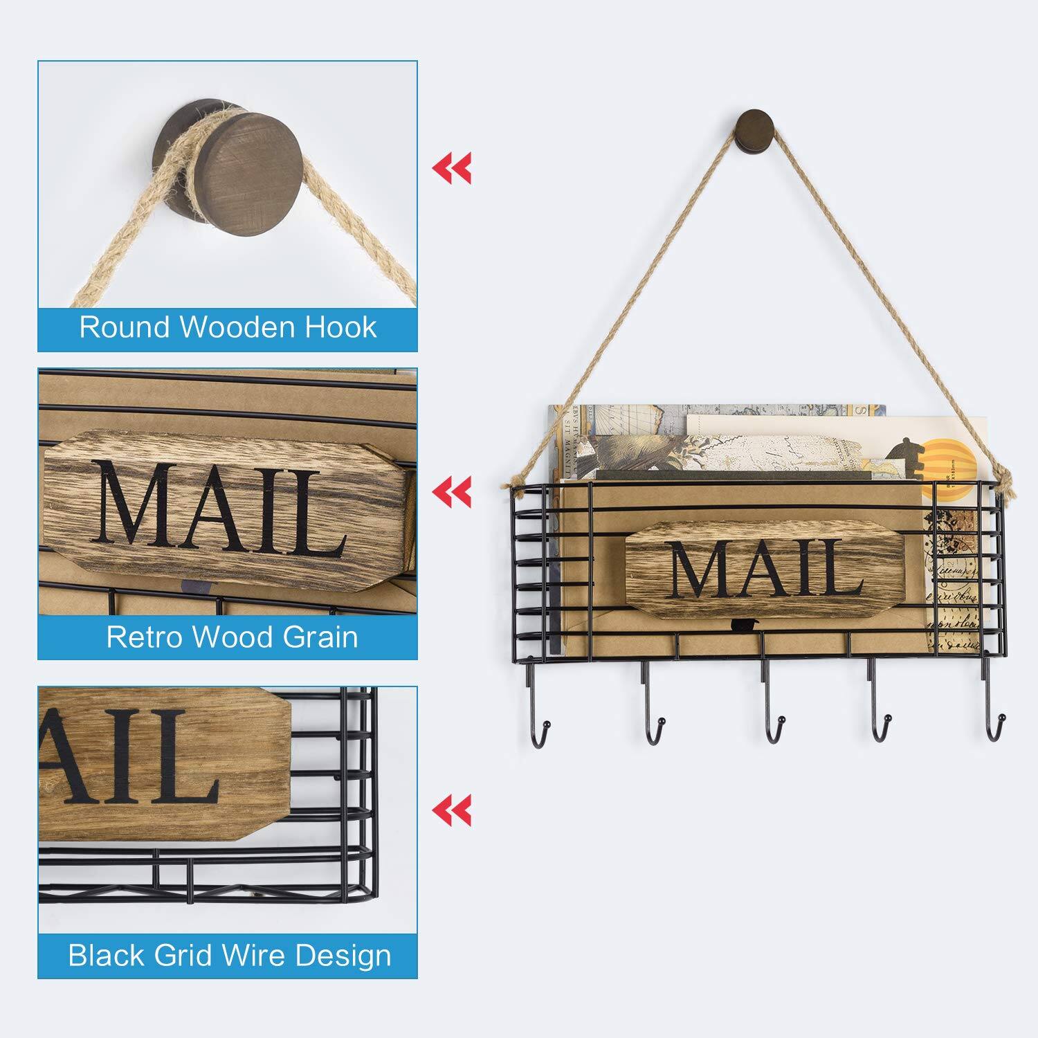 - Round Wooden Hook
- Retro Wood Grain
- Black Grid Wire Design