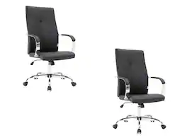 LeisureMod - Set of 2 Sonora Ergonomic High-Back Leather Office Desk Chair with Swivel and Tilt for Conference Room or Home Office - Black