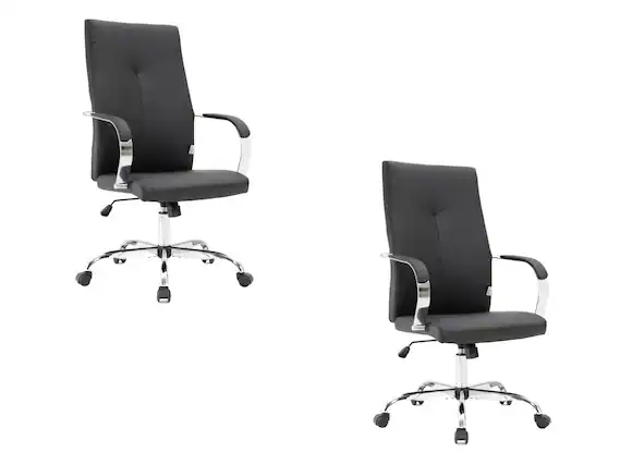 Front. LeisureMod - Set of 2 Sonora Ergonomic High-Back Leather Office Desk Chair with Swivel and Tilt for Conference Room or Home Office - Black.