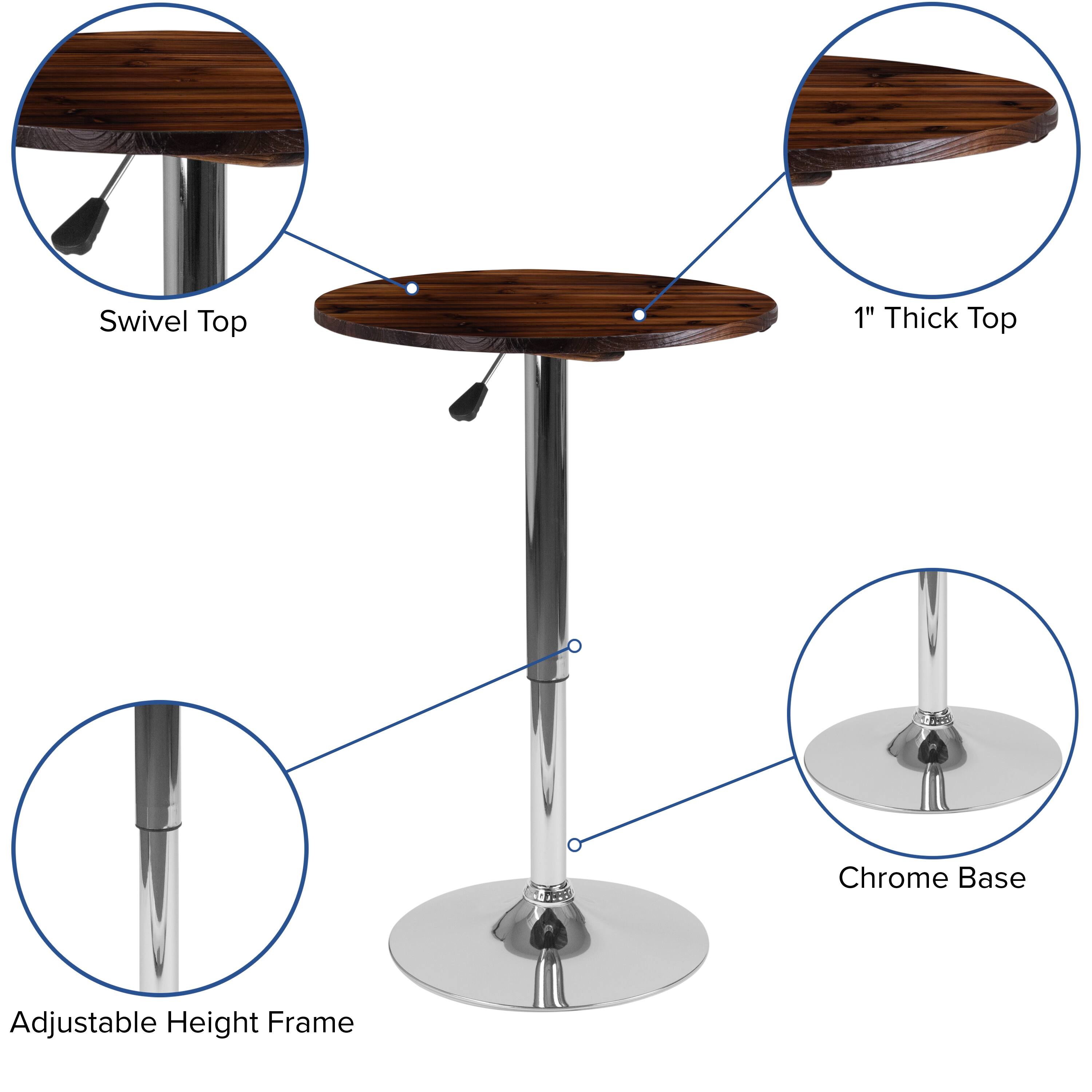 Swivel Top  
1" Thick Top  
Chrome Base  
Adjustable Height Frame
