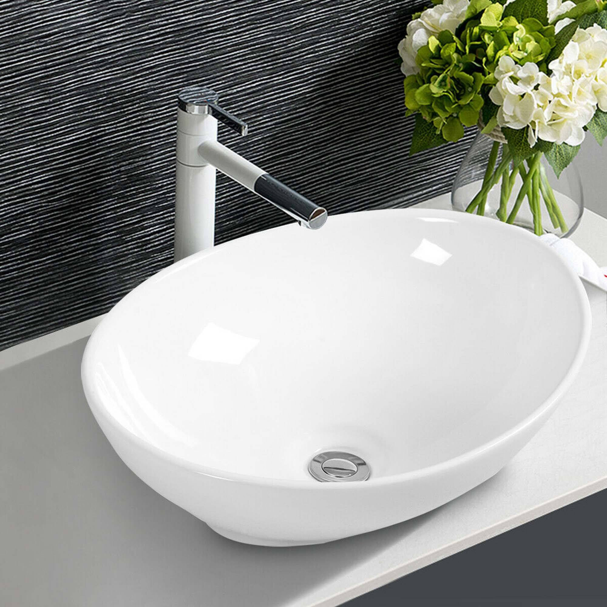 Alt View 9. Costway - Costway Oval Bathroom Basin Ceramic Vessel Sink Bowl Vanity Porcelain w/ Pop Up Drain - White.