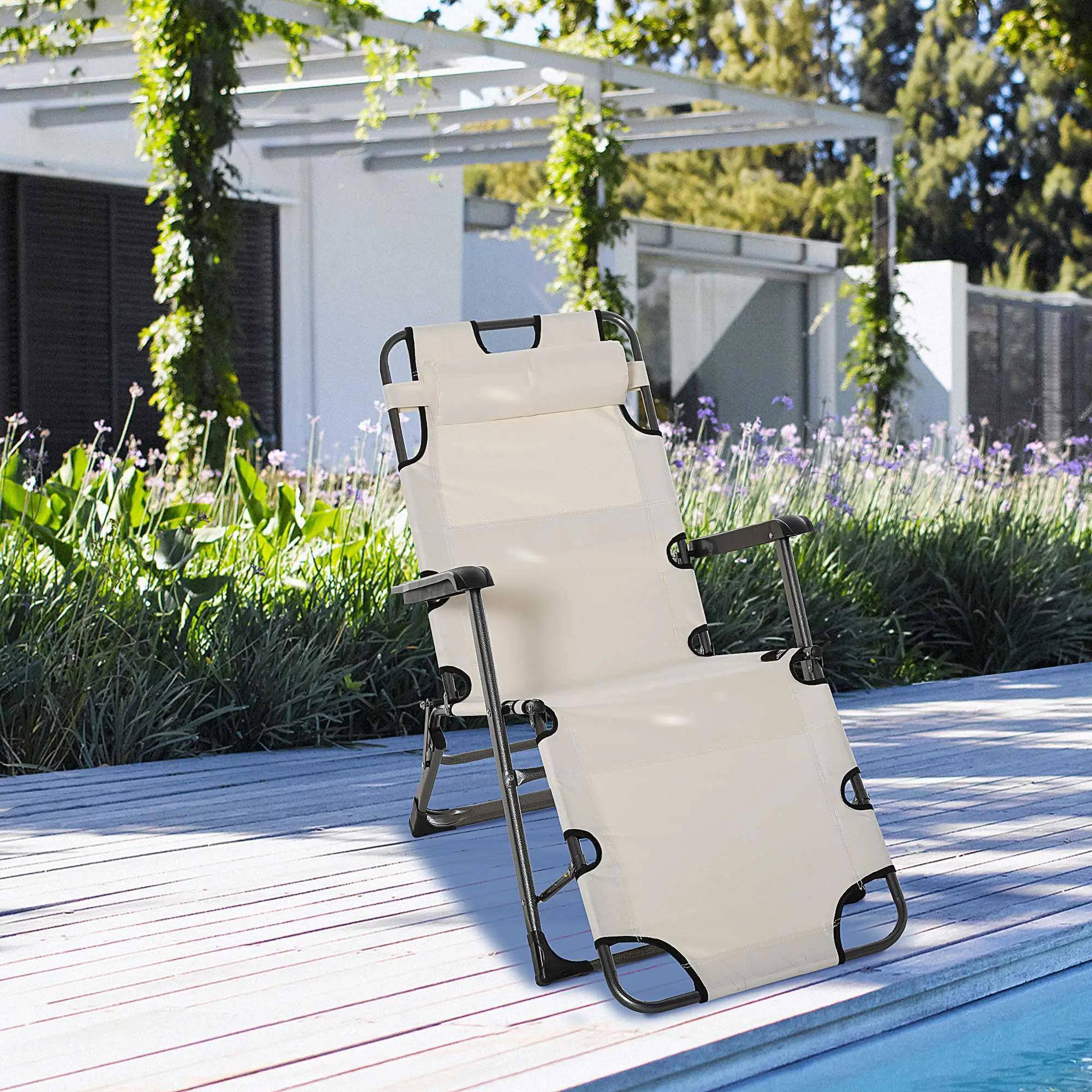 Left. Resenkos - Resenkos Folding Chaise Lounge Chair For Outside, 2-In-1 Tanning Chair With Pillow & Pocket, Cream White - Cream White.