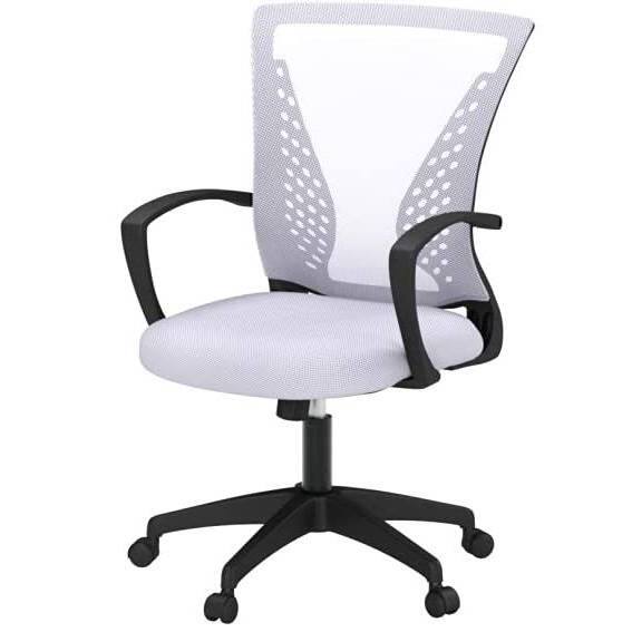 Left. Hivvago - White Modern Mid-Back Office Desk Chair Ergonomic Mesh with Armrest on Wheels - White.