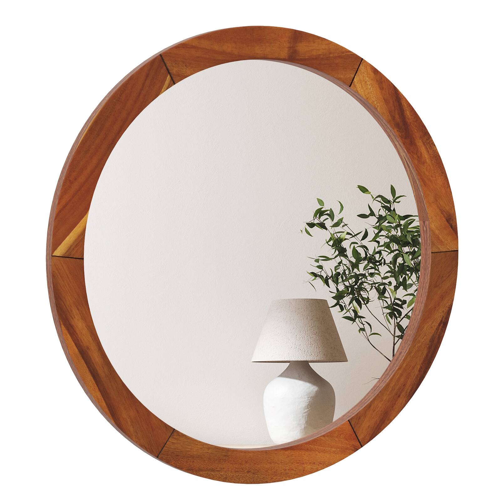 Front. Gymax - Gymax 27'' x 27'' Rustic Wall Mounted Decorative Mirror w/Solid Acacia Wood Frame - Brown.