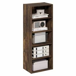 Furinno - Basic 5-Tier Open Shelf Bookcase, Bookshelf, Storage Organizer, 11 x 17 x 44 - Amber Pine