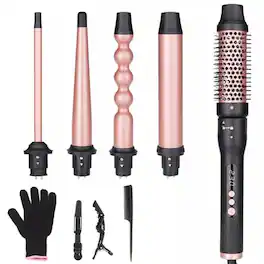 DORLUKFU - 5 in 1 Curling Iron Brush Set with Thermal Brush and 4 Interchangeable Ceramic Curling Wand(0.5”-1.25”), Fast Heating,