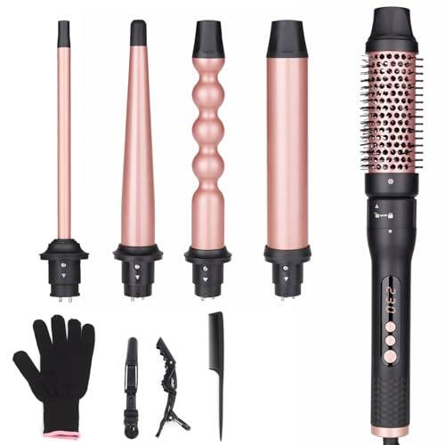 Front. DORLUKFU - 5 in 1 Curling Iron Brush Set with Thermal Brush and 4 Interchangeable Ceramic Curling Wand(0.5”-1.25”), Fast Heating,.
