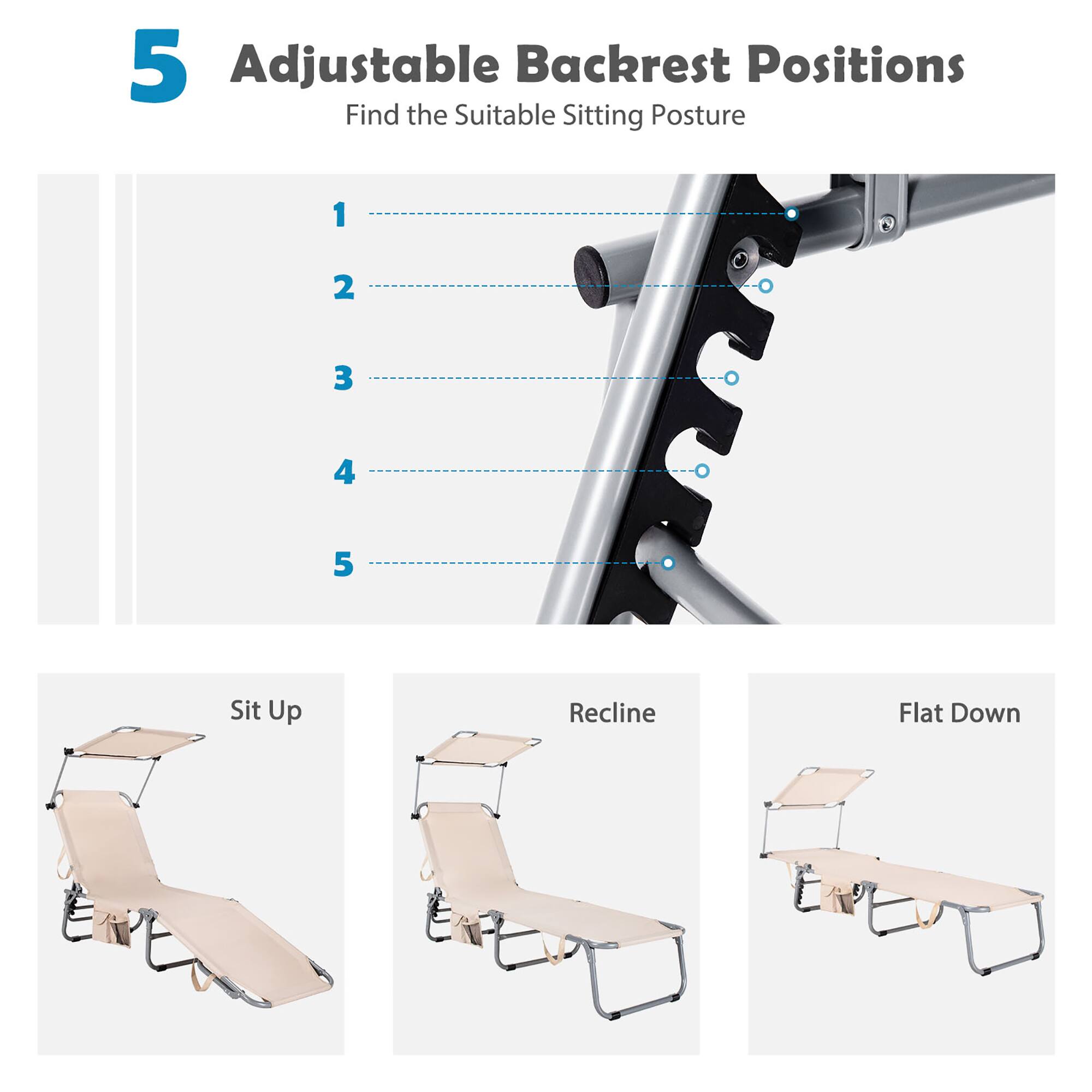 5 Adjustable Backrest Positions
Find the Suitable Sitting Posture
1 2 3 4 5
Sit Up
Recline
Flat Down