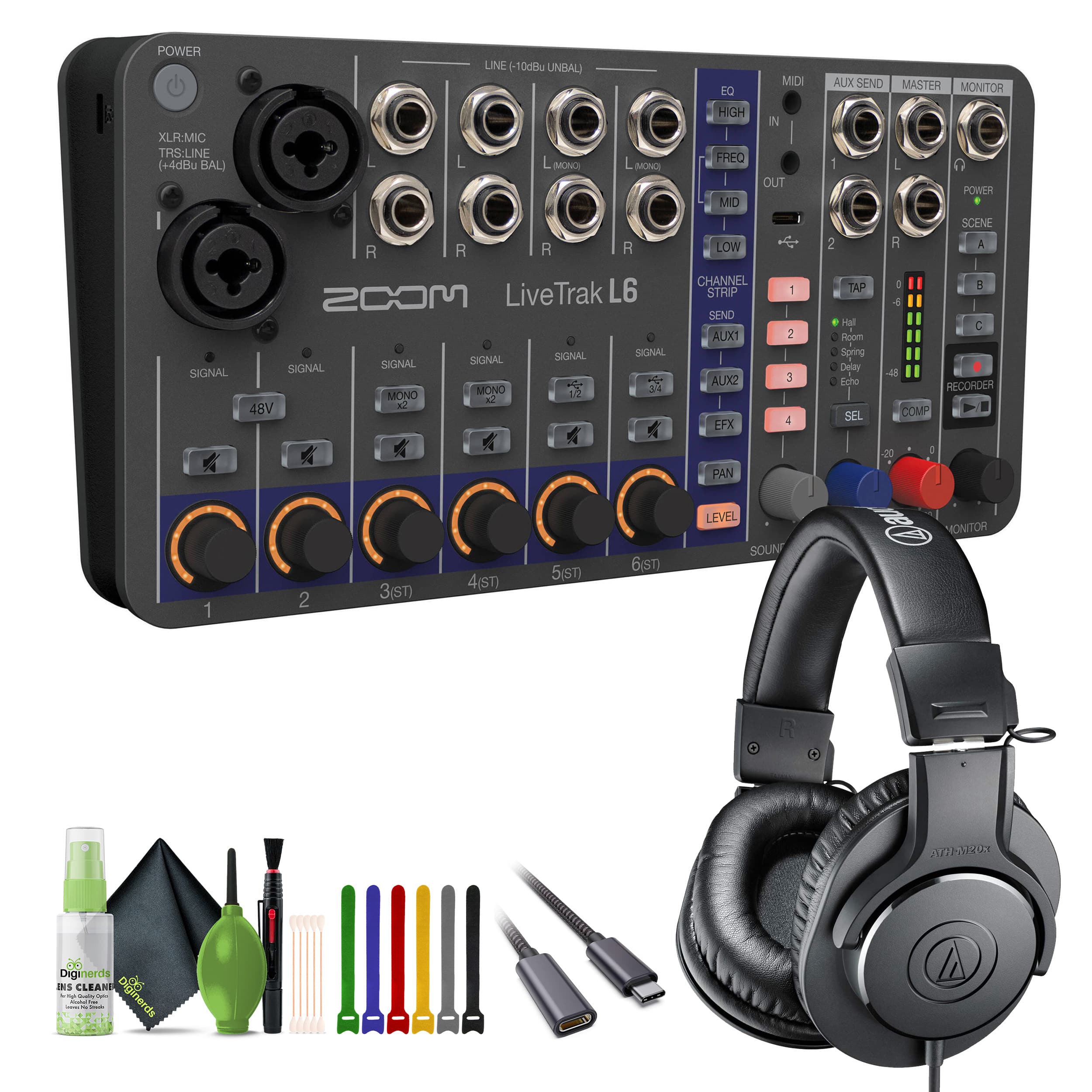 Zoom - LiveTrak L-6 Portable 6-Channel Digital Recorder, Studio Monitor Headphones - Black