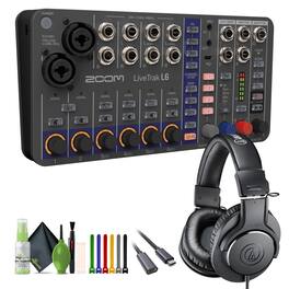 Zoom - LiveTrak L-6 Portable 6-Channel Digital Recorder, Studio Monitor Headphones - Black