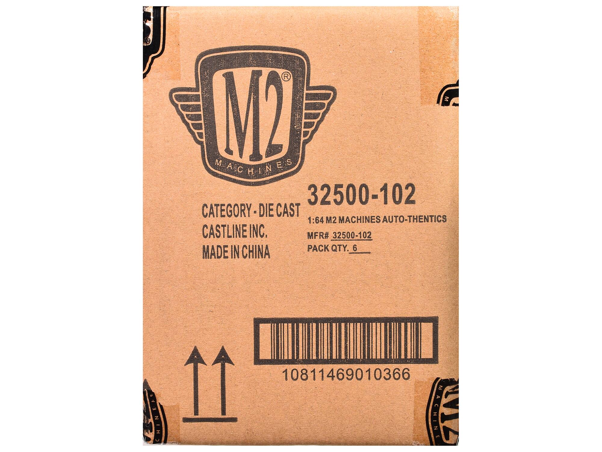 M2 MACHINES  
32500-102  
CATEGORY: DIE CAST  
1:64 M2 MACHINES AUTO-THENTICS  
CASTLINE INC.  
MADE IN CHINA  
MFR# 32500-102  
PACK QTY. 6  
10811469010366