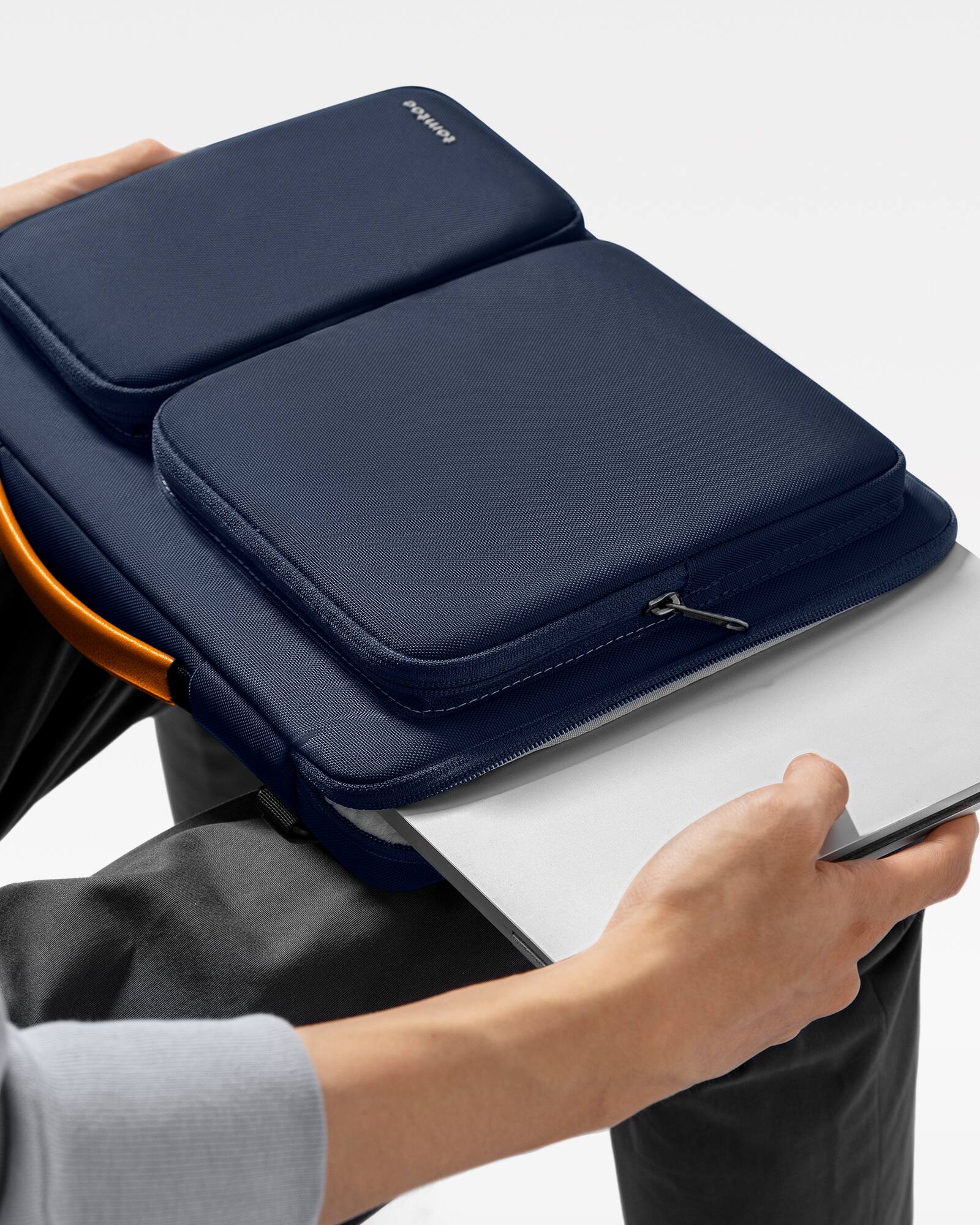 Alt View 6. tomtoc - Defender-A42 Recycled Laptop Shoulder Bag for 14 Inch MacBook Pro M4/M3/M2/M1 Pro/Max 2024-2021, 13.8" Surface Laptop 7 - Dark Blue.