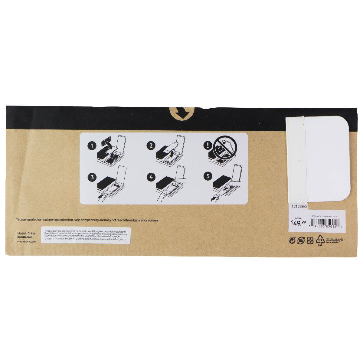 1 2 ! 3 4 5 1212300 "Screen protector has been optimized for case compatibility and may not reach the edge of your screen. Made in China - Made by Hina i - Cge - foorten Geesud ar $49.99 45881 85012 21
