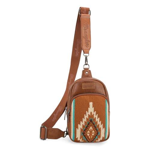 DORLUKFU - Wrangler Aztec Sling Bag for Women Western Knitted Crossbody Purse and Chest Bag With Adjustable Strap - Aztec-brown