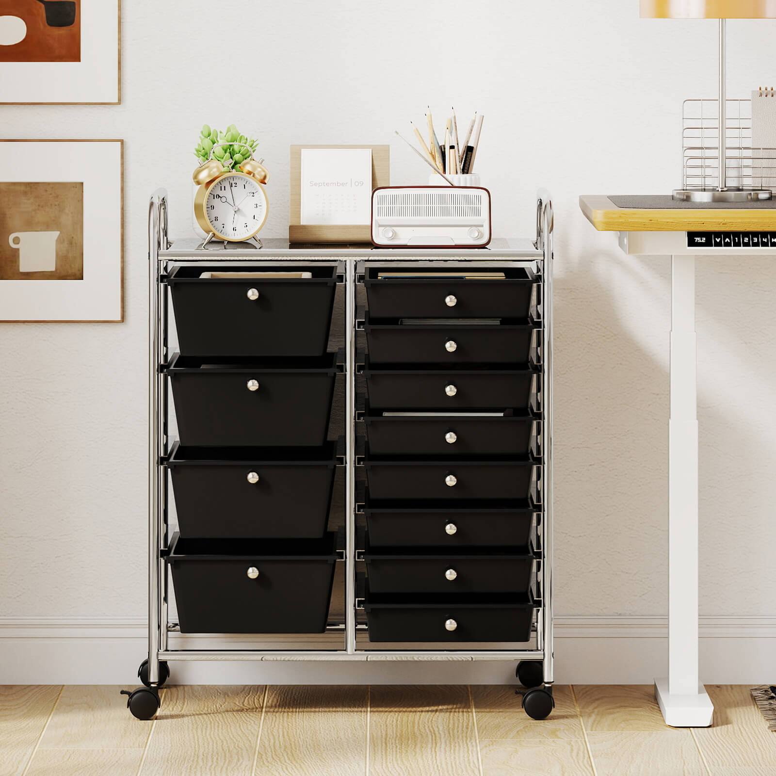 Alt View 1. Costway - Costway 12-Drawer Rolling Storage Cart with Removable Drawers & Lockable Casters for Office - Black.