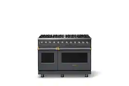 Viking - 48 in. Wide 8 Burner Pro 5 Series 7.3Cu. Ft. Freestanding Sealed LP DF Convection Rangewith Griddle Brushed Brass Trim - Cast Black