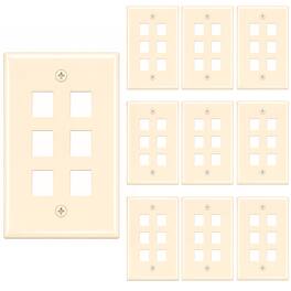 Cmple.com - 6 Port Keystone Wall Plate 10 Pack Single Gang for RJ45 Ethernet HDMI Coax & Audio - Ivory
