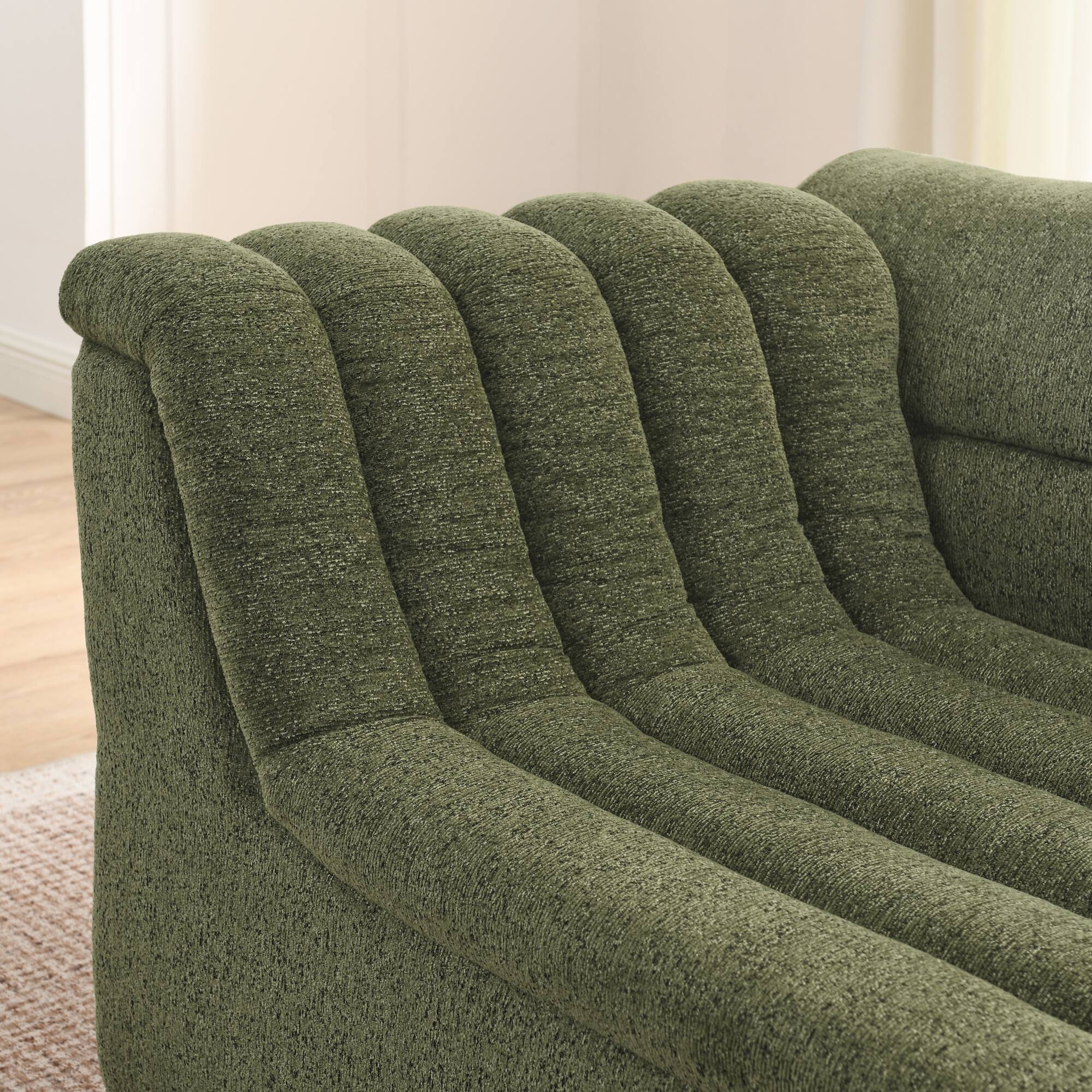 Left. Anysun - 106" L-Shape Chenille Modular Sofa with Chaise - Boneless Design, Wave Armrests, No Assembly for Living Room - Green.