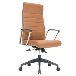 LeisureMod - Hilton High-Back Adjustable Office Desk Chair Upholstered in Leather with Steel Frame, Swivel, and Ergonomic Support - Light Brown