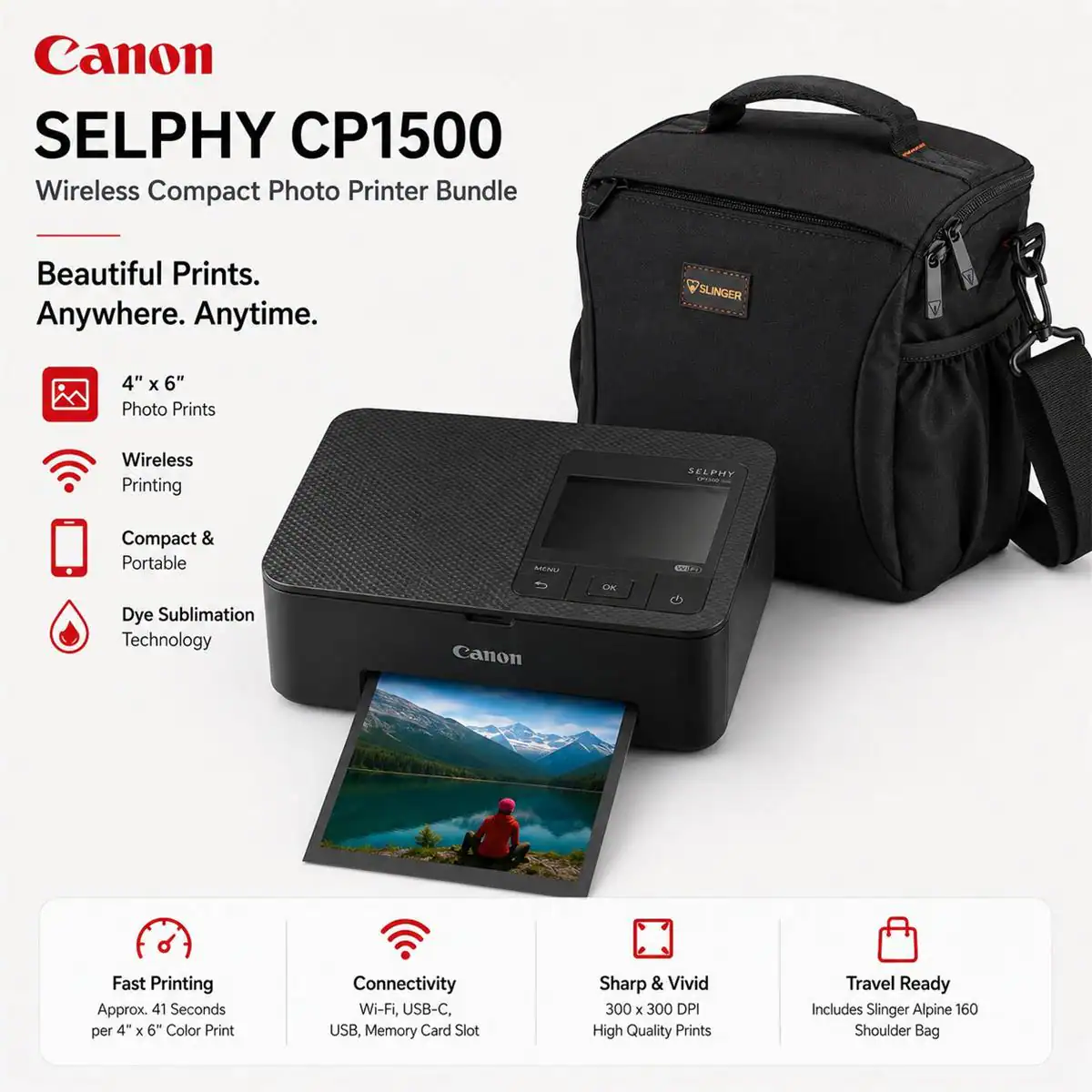 Canon SELPHY CP1500 Wireless Compact Photo Printer, Black w/ CANON*KP ...