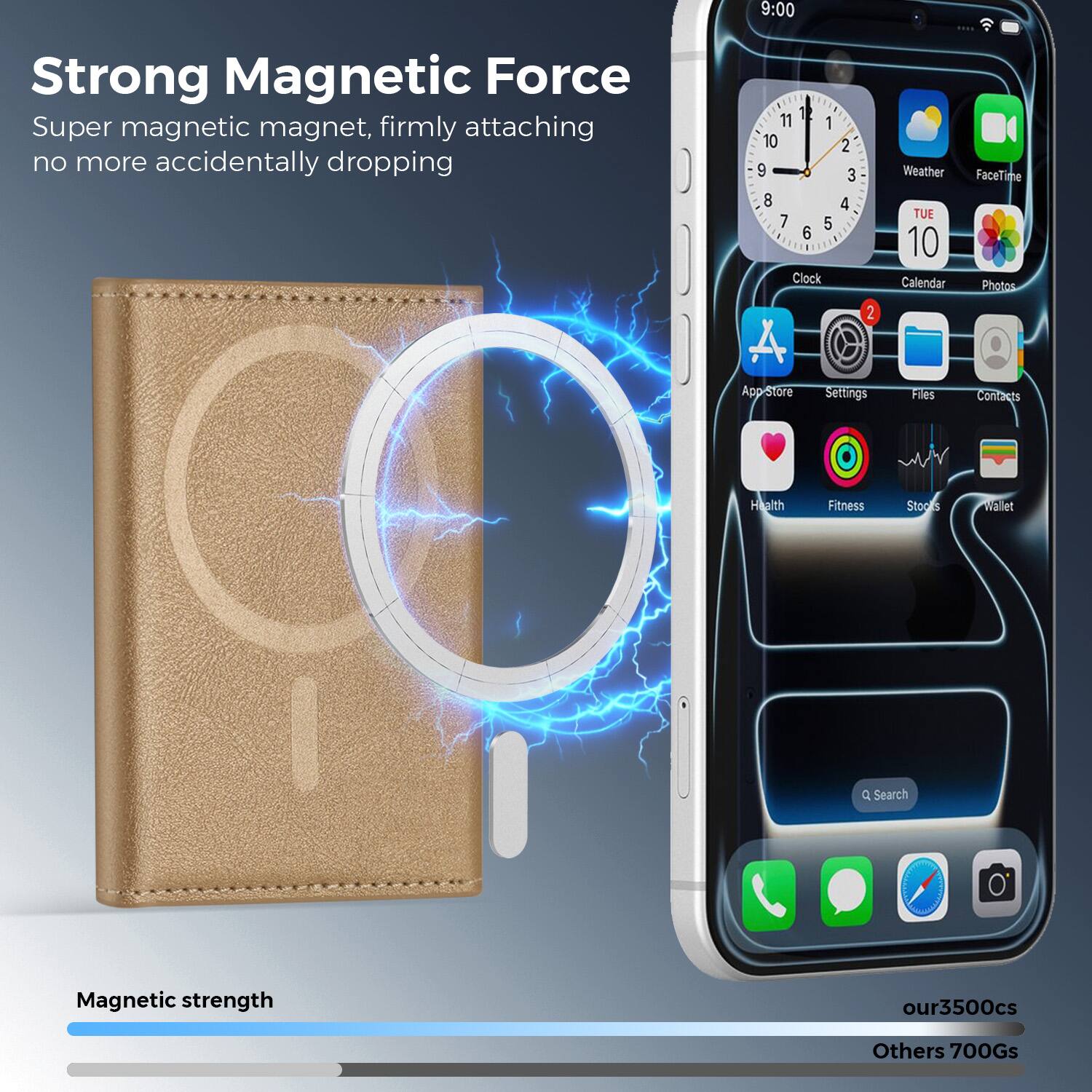 Strong Magnetic Force  
Super magnetic magnet, firmly attaching no more accidentally dropping  

Magnetic strength  
our3500cs  
Others 700Gs