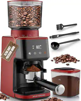 Zulay Kitchen - Conical Espresso Burr Coffee Grinder - Touchscreen, 51 Bean Grind Settings, Precision Electric Timer - Red