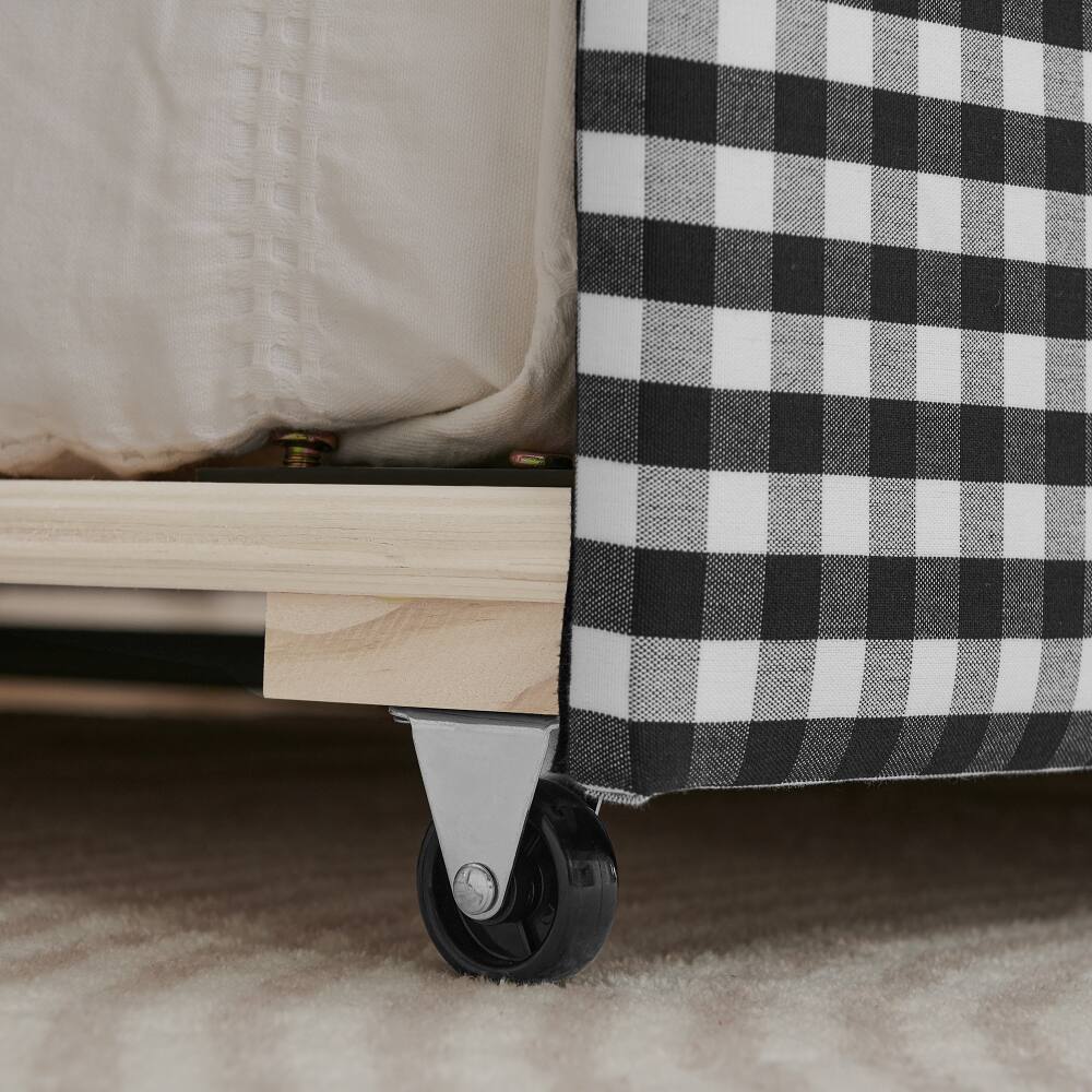 Alt View 5. JUJABU - Black Cozy Gingham Daybed with Twin Size Trundle No Box Spring Needed, with USB Port and Adorable Wave Shaped - Black.