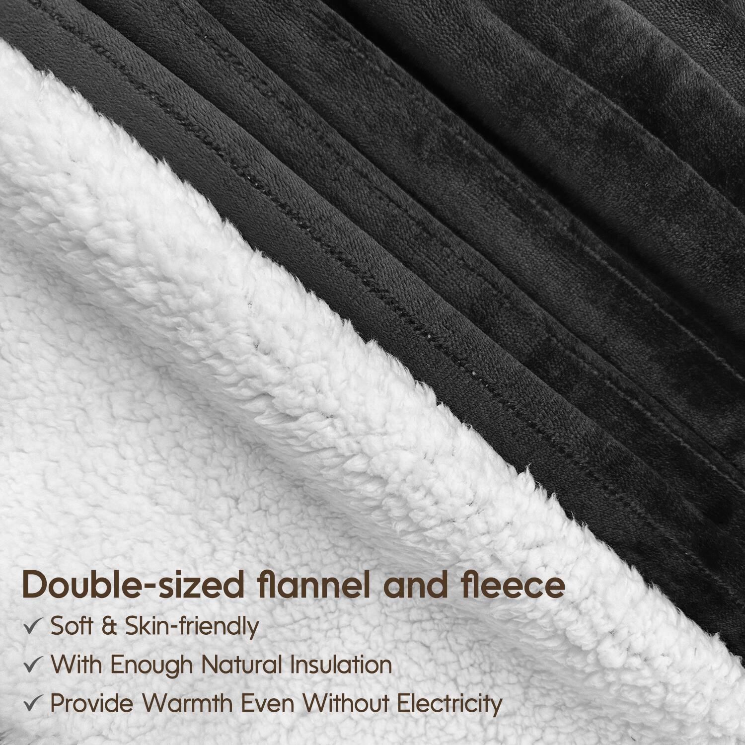 Double-sized flannel and fleece

- Soft & Skin-friendly
- With Enough Natural Insulation
- Provide Warmth Even Without Electricity