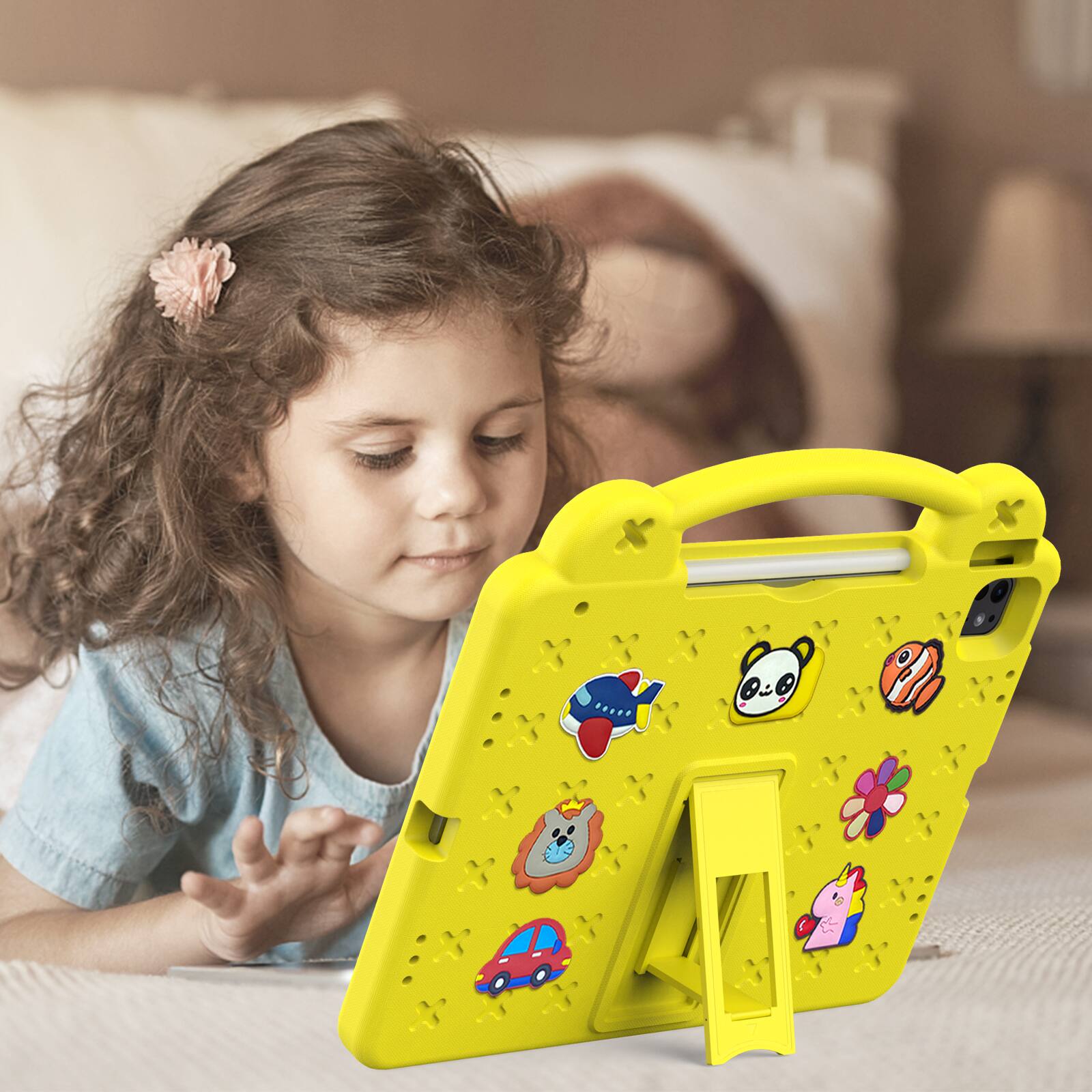 Alt View 4. UUCOVER - Kids Case for iPad Air 13-inch M4 M3 M2 (2026/2025/2024),Shockproof EVA Case Handle Adjustable Stand Cover - Yellow.