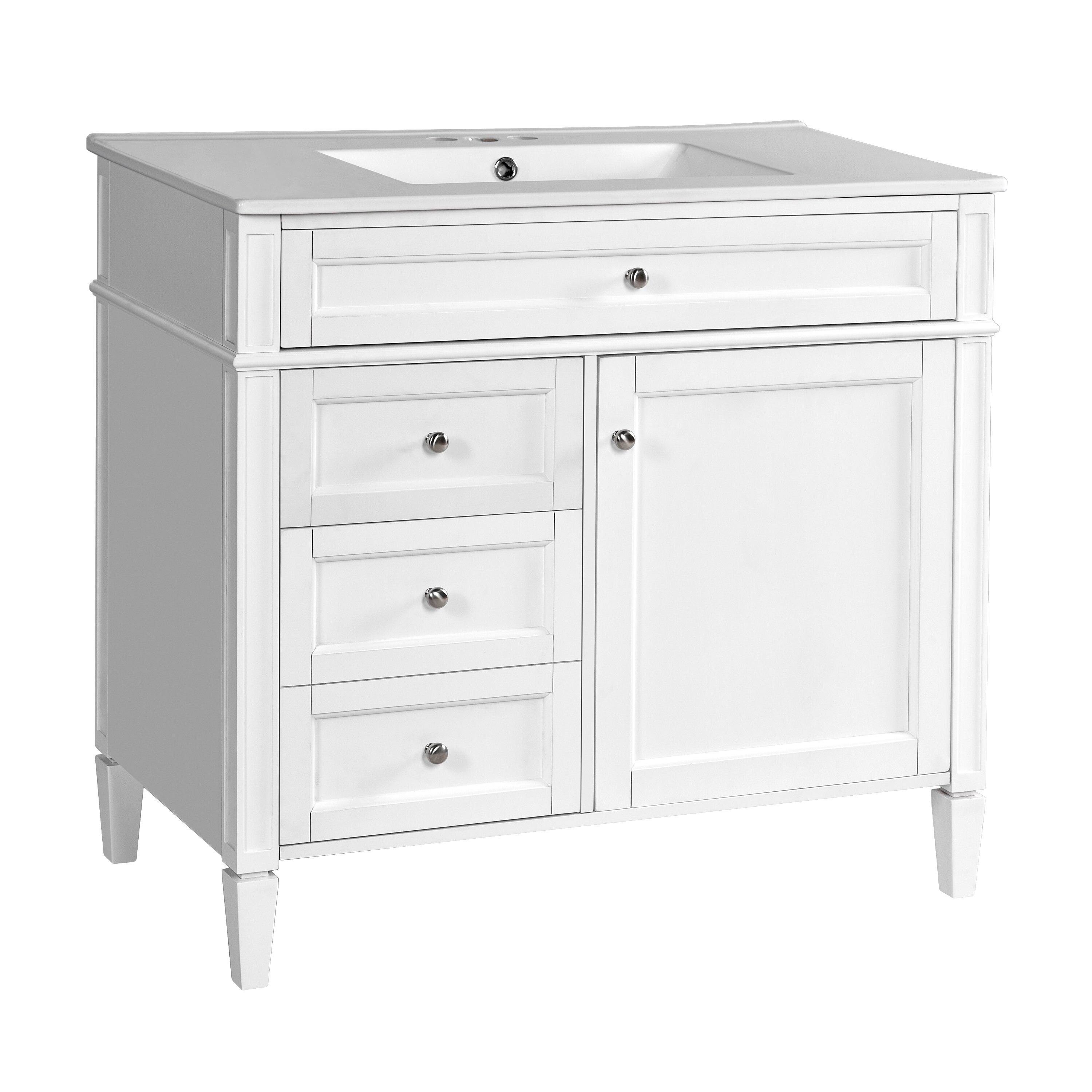 Alt View 10. Boyel Living - 36 Inch Modern Bathroom Vanity with Ceramic Sink Three Drawers White - White.