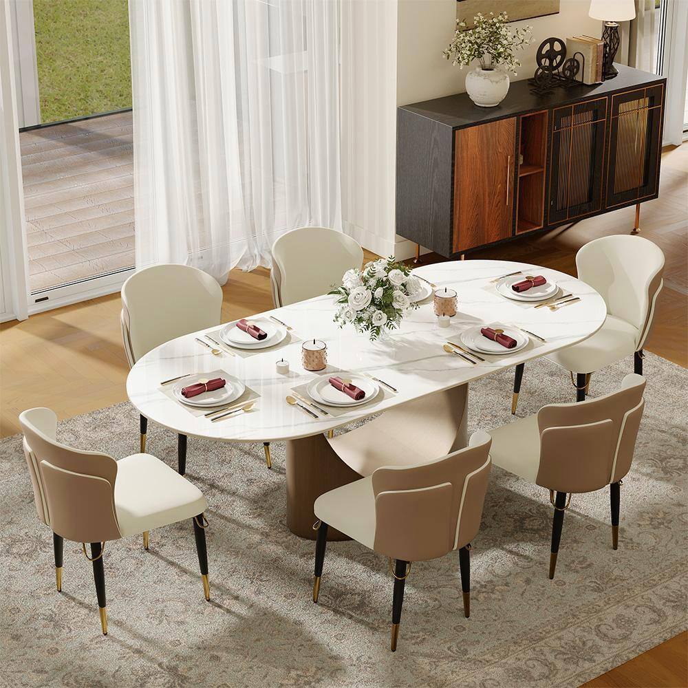 Angle. POVISON - Modern Upholstered Dining Chairs Set of 2, Wingback Leather Side Chairs, Brown & Beige - Brown & Beige.