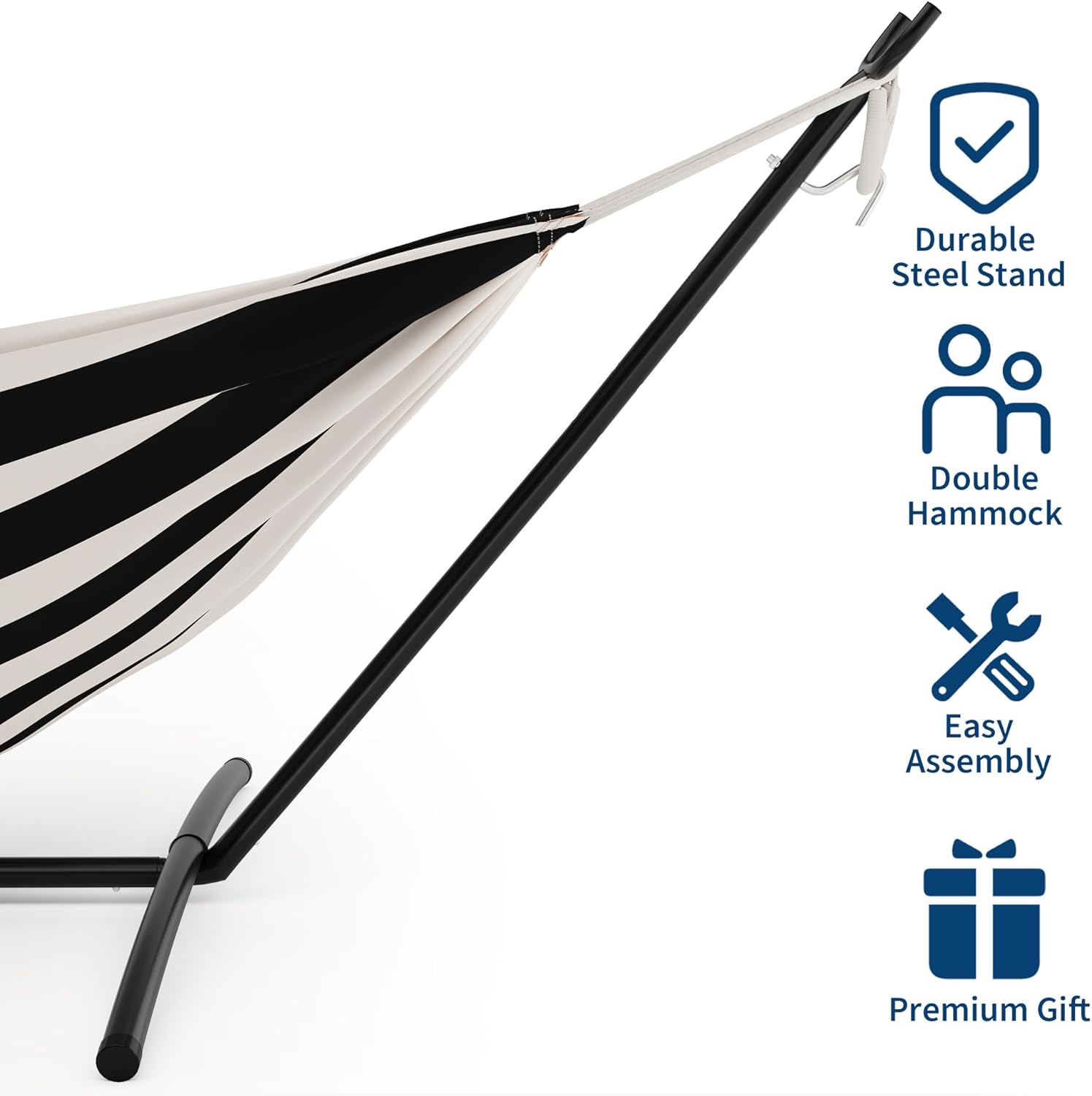 Durable Steel Stand  
Double Hammock  
Easy Assembly  
Premium Gift