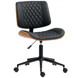 Anysun - Armless Rolling Space-Saving Upholstered Leather Home Office Chair with Adjustable Height - Black
