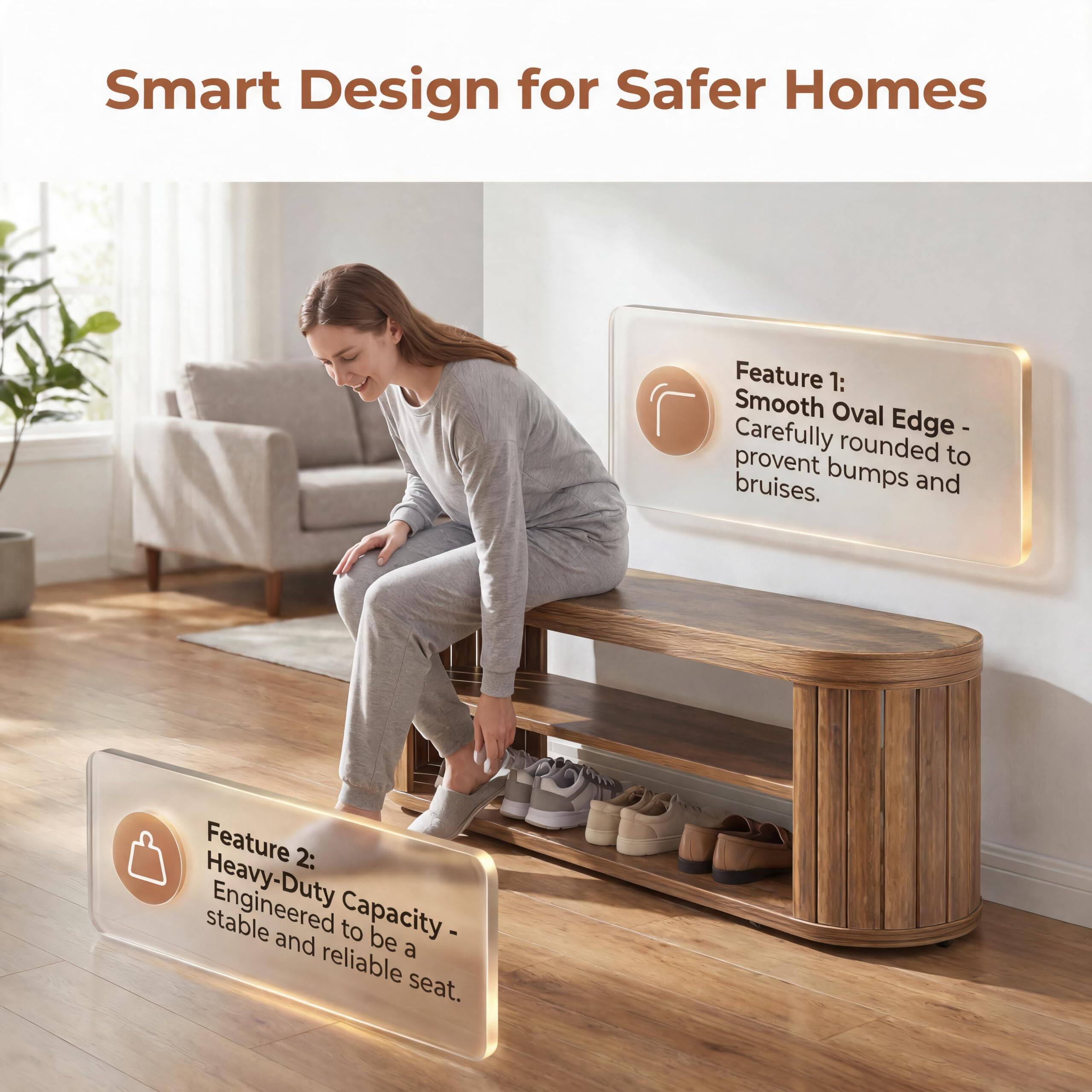 Smart Design for Safer Homes

Feature 1: Smooth Oval Edge - Carefully rounded to prevent bumps and bruises.

Feature 2: Heavy-Duty Engineered Capacity - Engineered to be a stable and reliable seat.