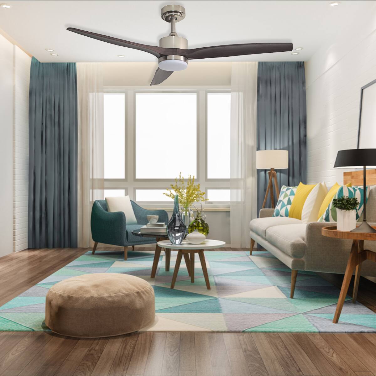Alt View 6. ENLIGHT - 52" Smart DC Ceiling Fan, CCT & Dimmable Light, Efficient & Quiet DC Motor, Reverse Mode, Matter, 3-Blade, Indoor Rated - Walnut Woodgrain.