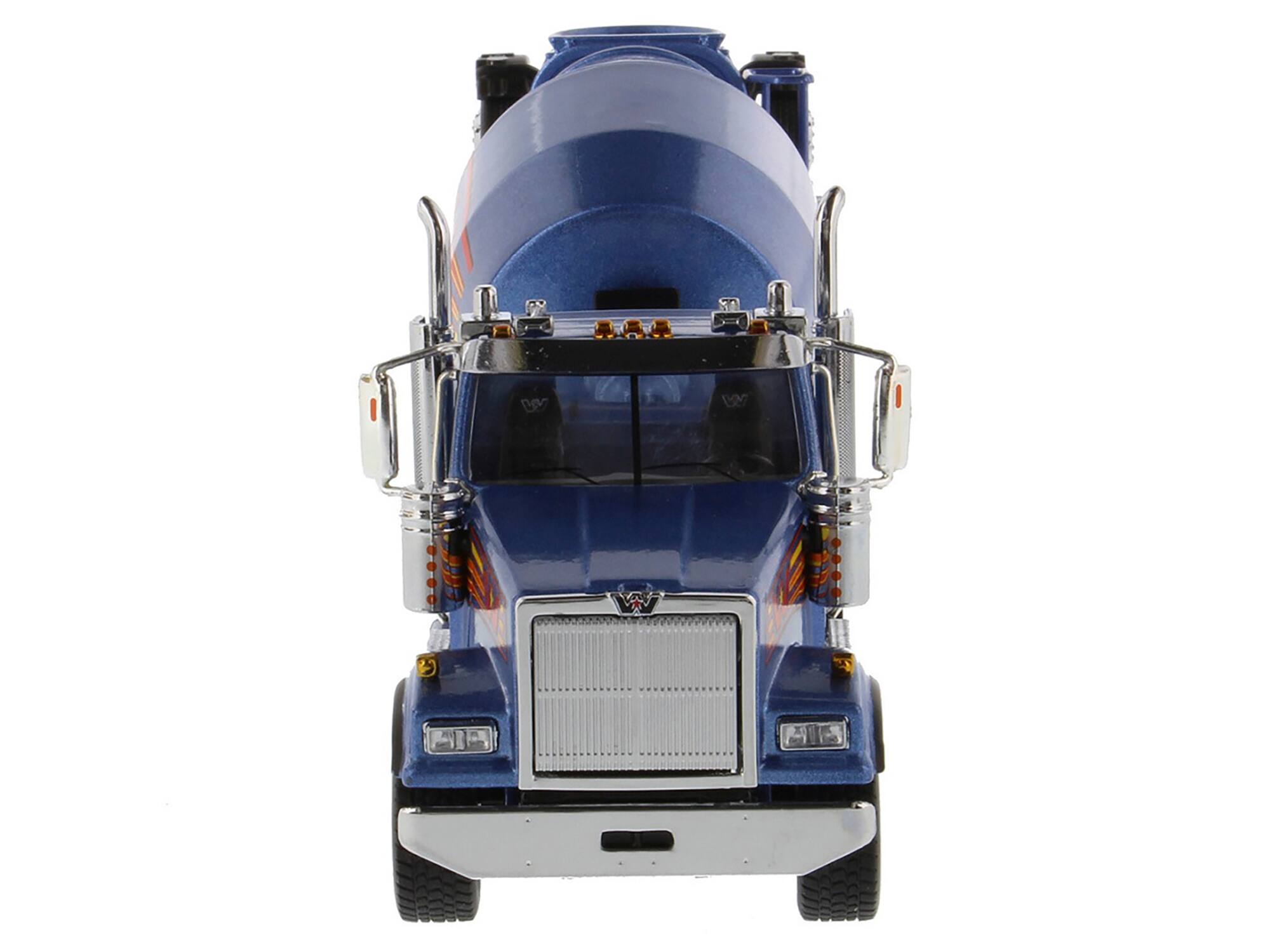 Back. Diecast Masters - Western Star 4900 with Bridgemaster McNeilus Mixer Blue Metallic Transport Series 1/50 Diecast Model Diecast Masters - Metallic Blue.