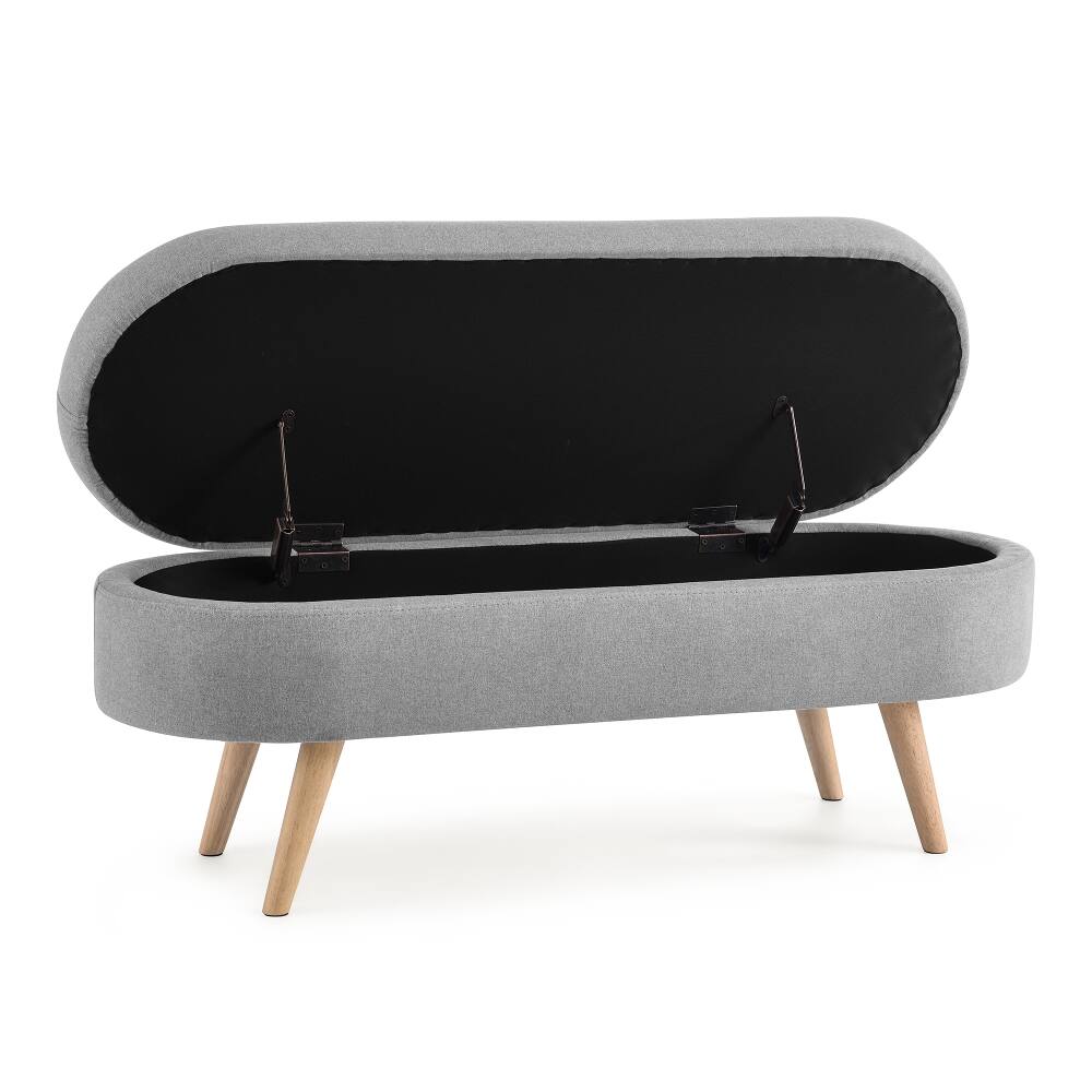 Alt View 2. Ropilly - Ropilly Oval Storage Bench Grey Storage Ottoman with Rubber Wood Legs for Bedroom - Grey.