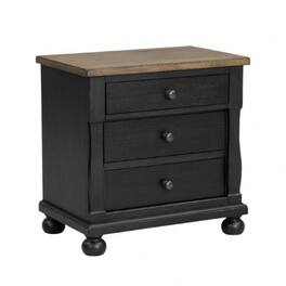 Manhattan Lane - Ginie Nightstand with 2 USB Ports, 3 Drawers, Rustic Oak - Black, Oak Brown, Pewter